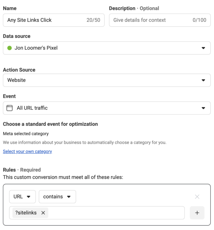 Site Links URL Parameters Custom Conversion